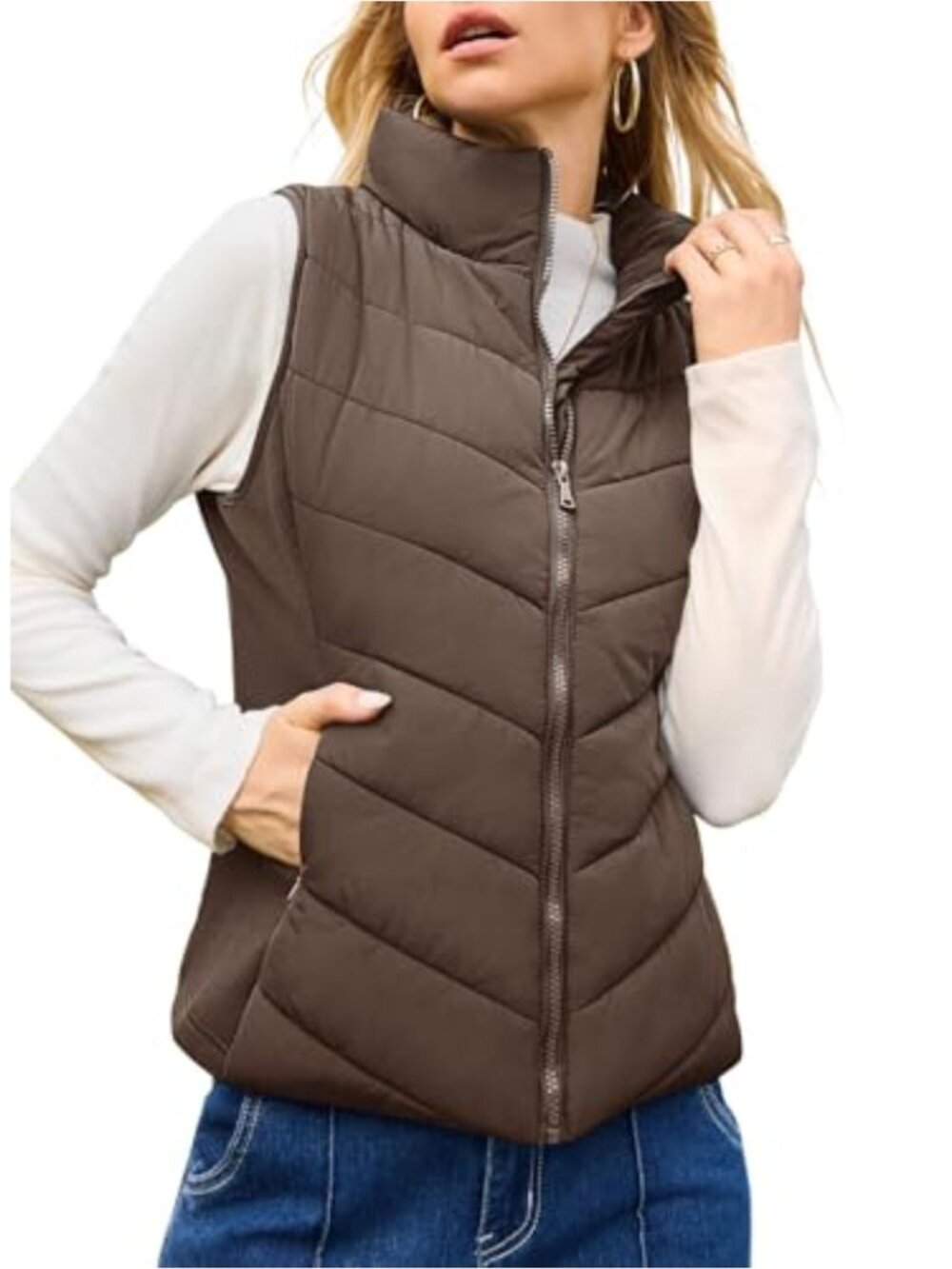 Dokotoo Quilted Puffer Vest Zip Up Stand Collar Sleeveless Warm Winter Outerwear